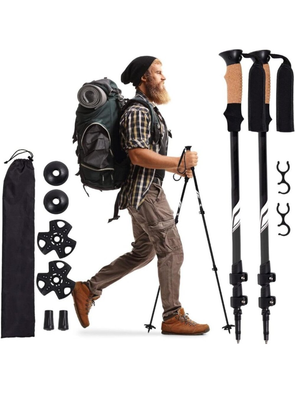 Lightweight Collapsible Hiking Poles - 2 Pack, Aluminum Walking Sticks for